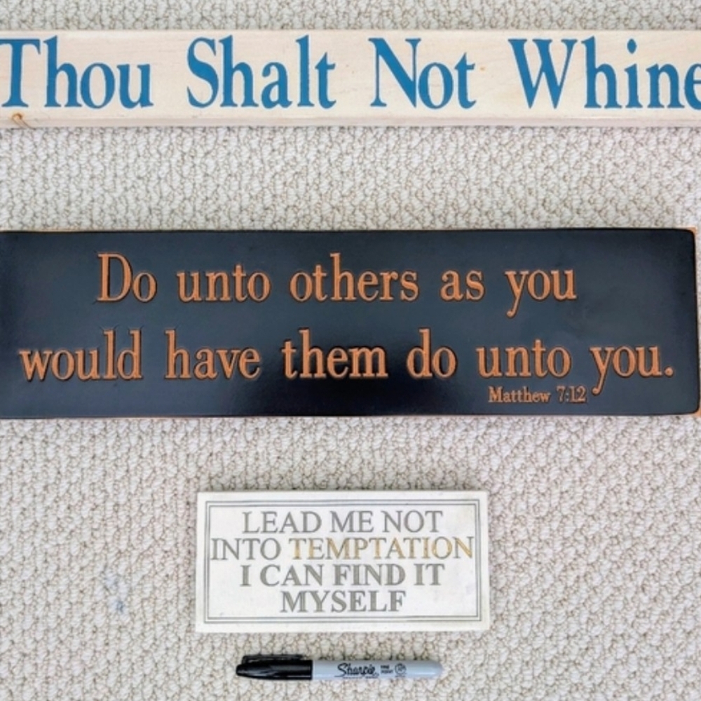 BUNDLE 3 Religious Humor Funny Sign Wall Decor Desktop Christian Catholic Bible